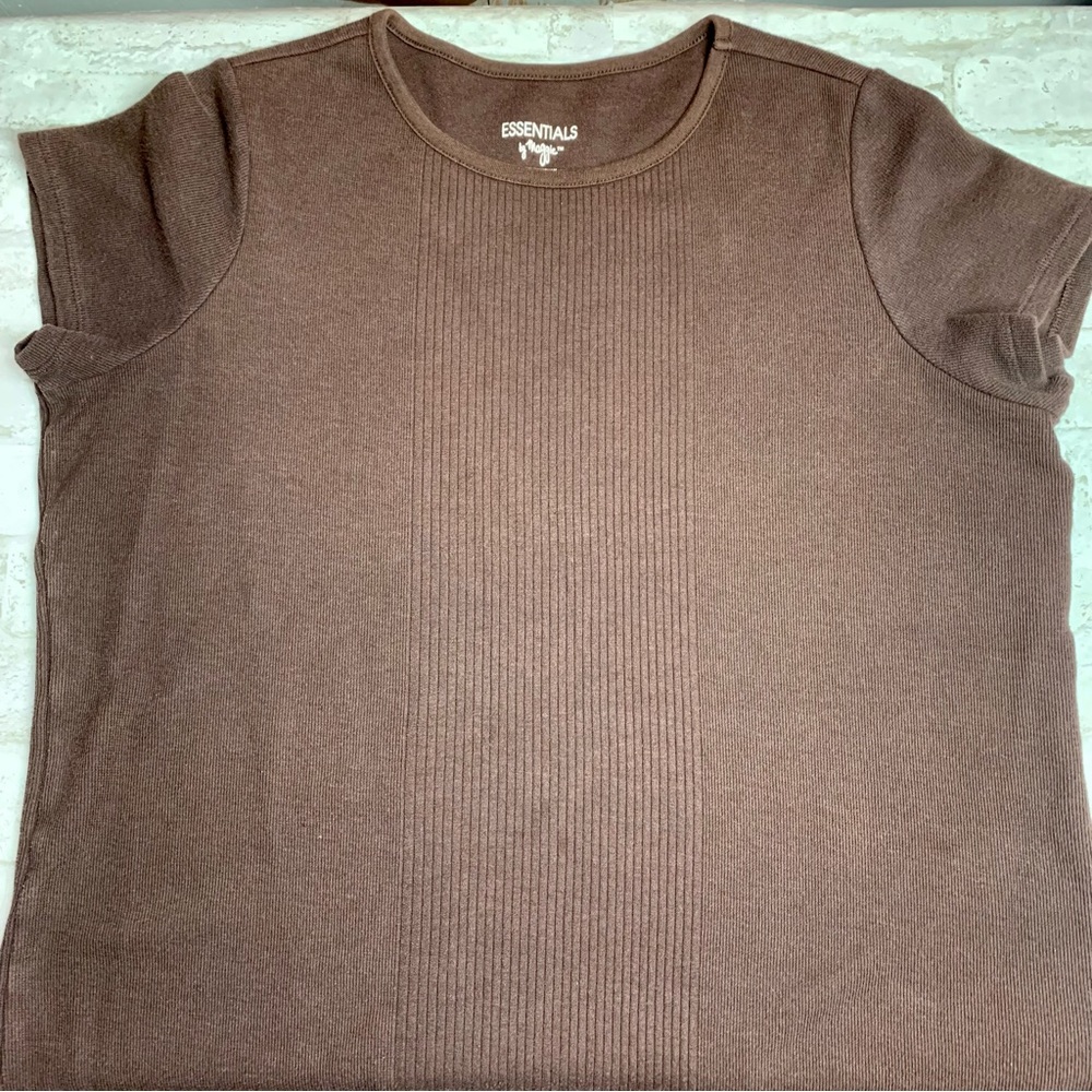 Vintage Knit Top Tee Shirt Brown Capped Sleeves Essentials by Maggie EUC
